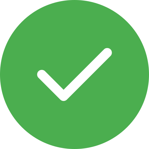 Green circular icon with a white checkmark symbol in the center